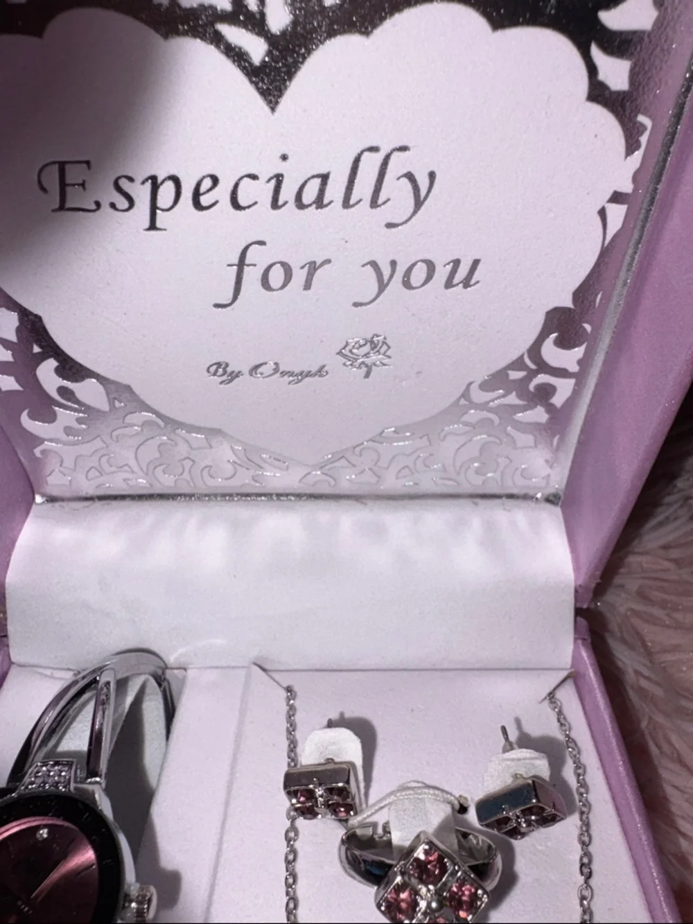 ONKY Silver Bangle Watch & Purple Crystal Jewelry Set - Women's Accessories. NIB